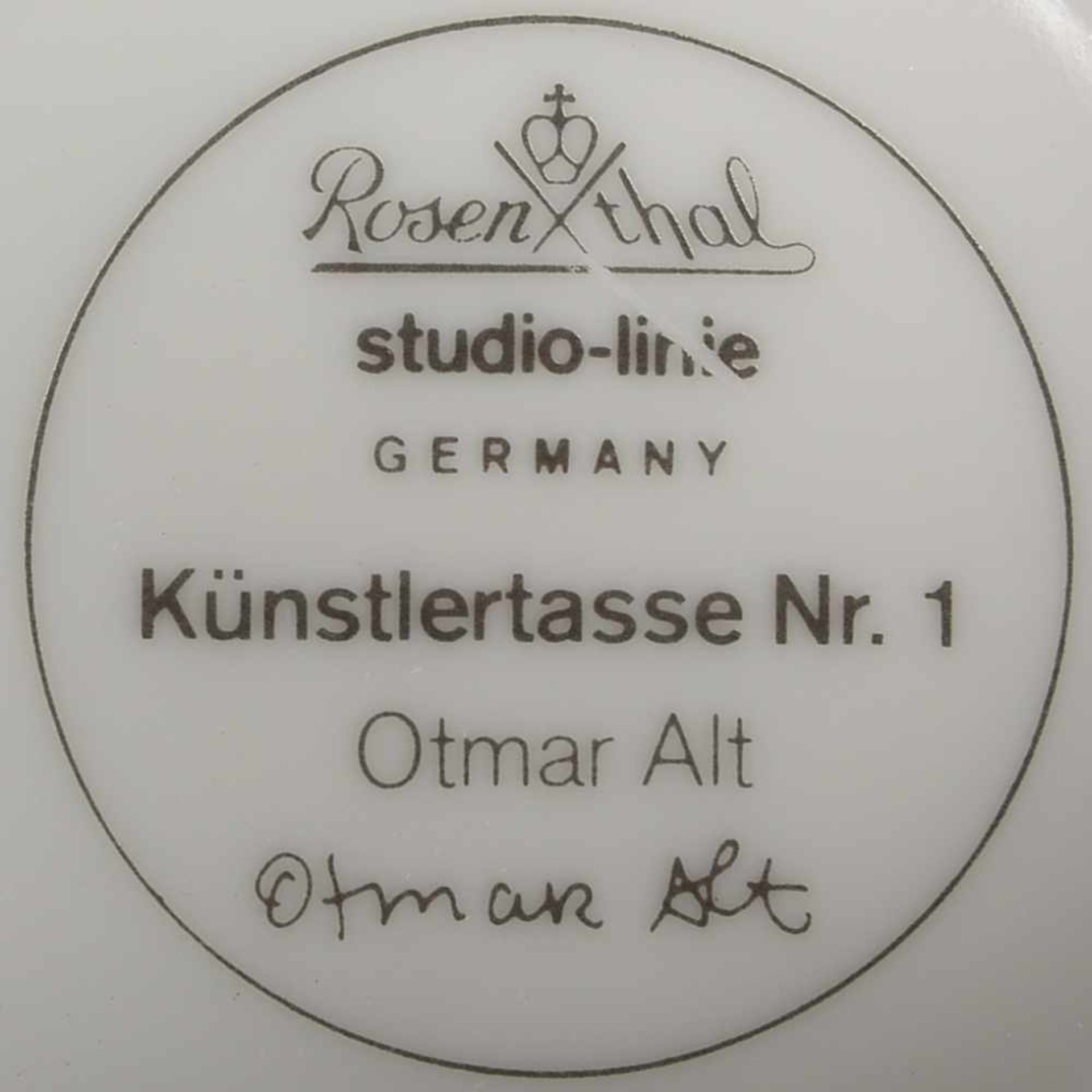 Rosenthal/Studio Line, Porzellan-Tasse, 'Künstlertasse Nr. 1', Entwurf: Otmar Alt; Maße 12 x 20 x 10 - Bild 3 aus 3