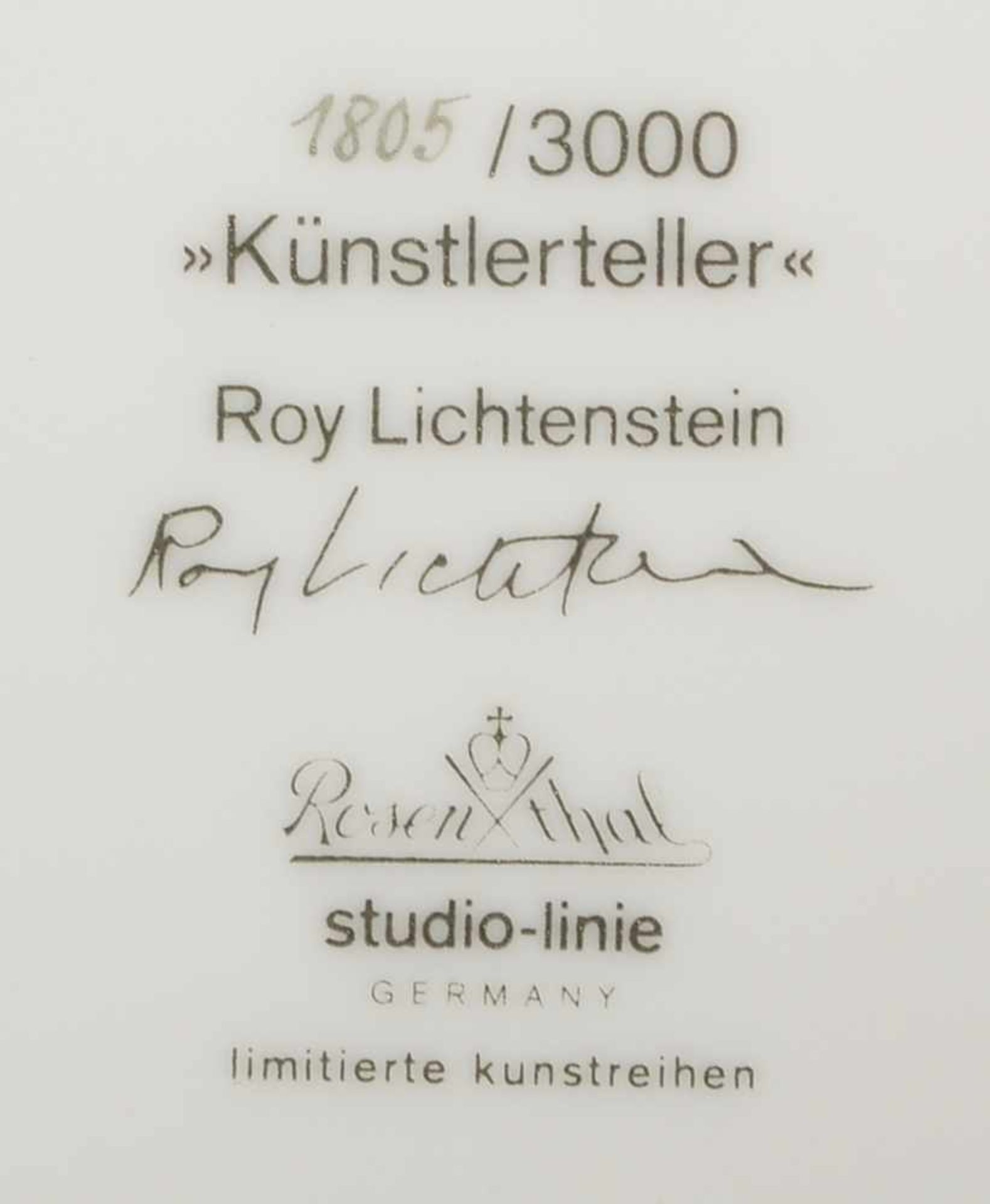 Rosenthal/Studio Line, 'Künstlerteller', limitierte Auflage, Nr. '1.805/3.000', Entwurf: Roy - Image 3 of 3