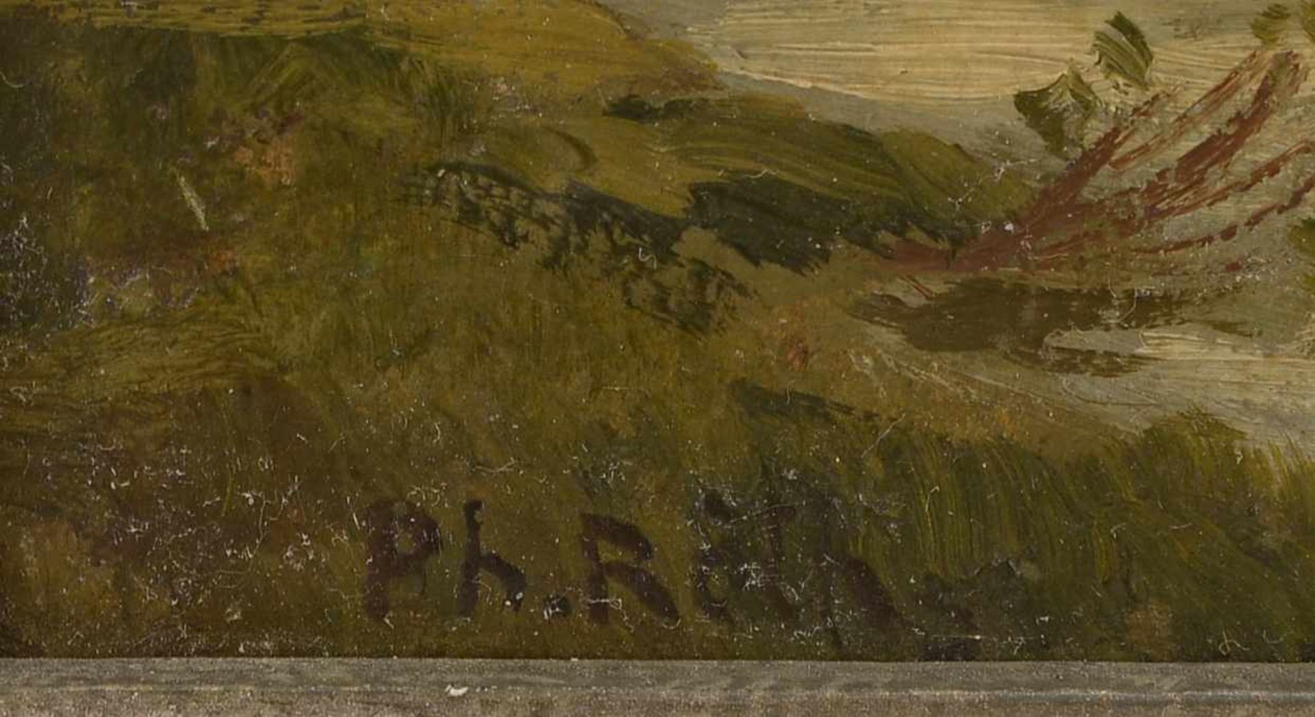 Röth, Philipp (1841 - 1921), 'Flusslandschaft mit Ruderboot', Öl auf Malkarton/gerahmt, unten - Bild 2 aus 2