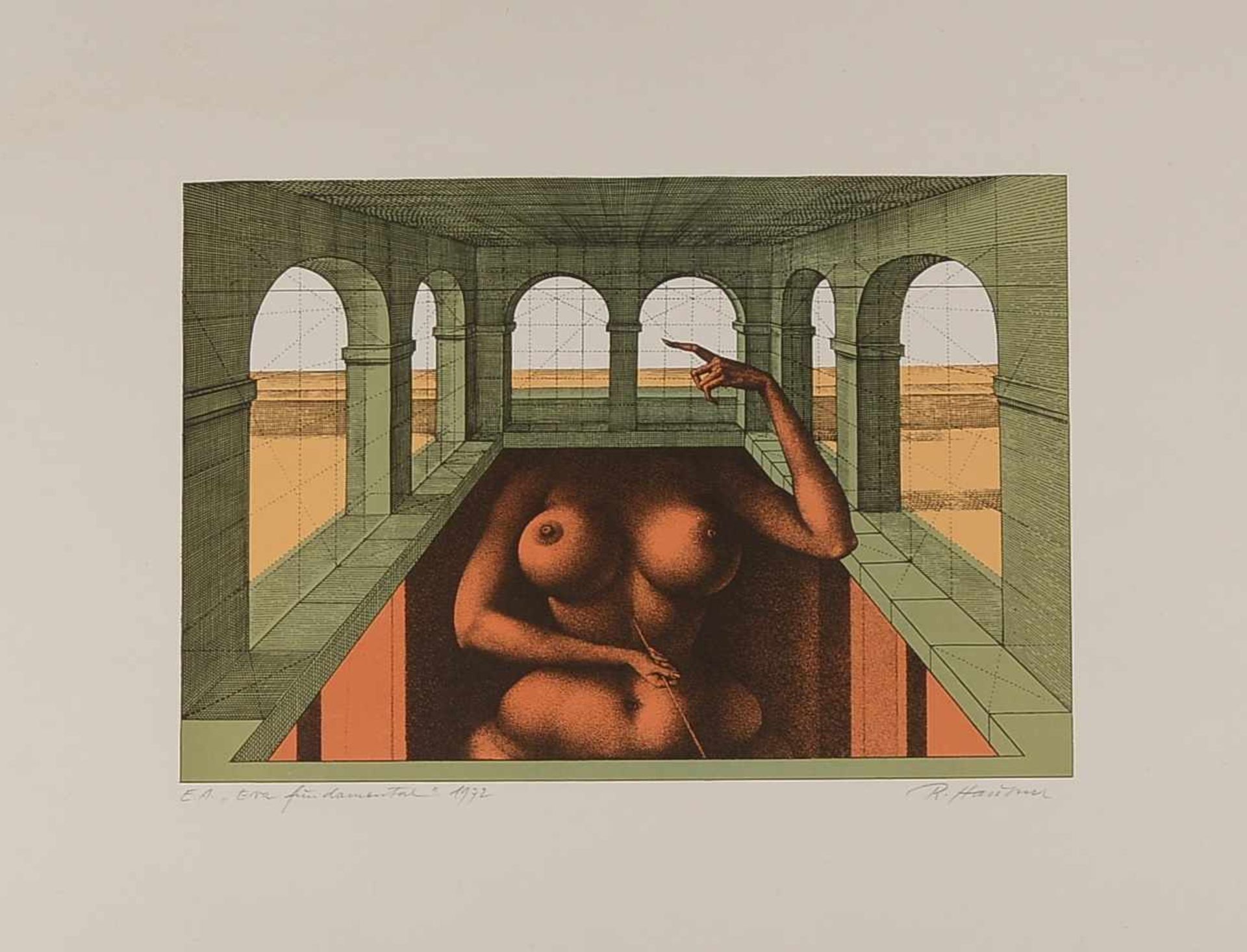 Hausner, Rudolf (1914 Wien - 1995 Mödling), 'Eva Fundamental', Farblithografie (aus der 'Adam'-