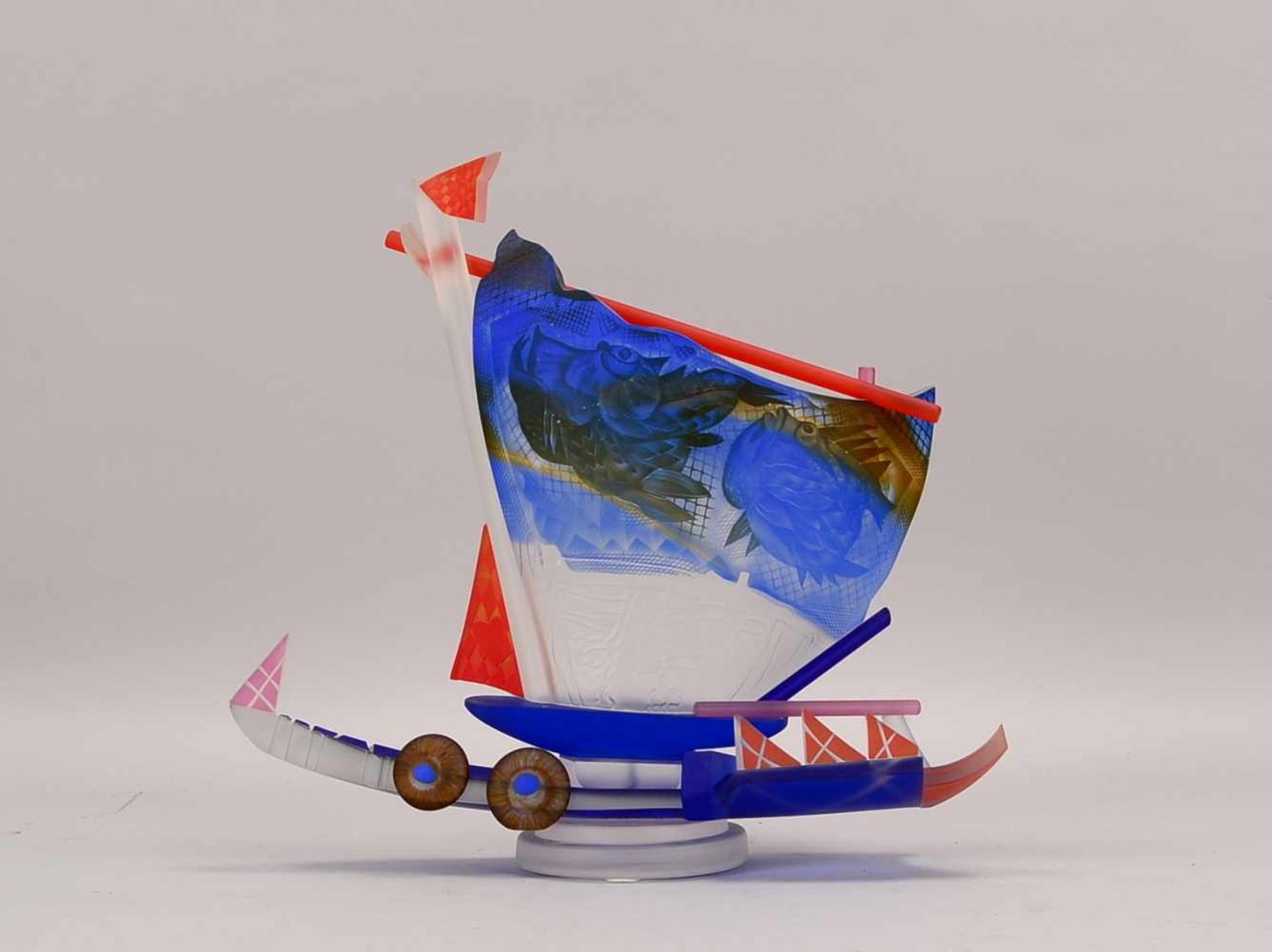 Borowski, Stanislaw (*1944, Montiers/Frankreich), Künstler-Glasobjekt, 'Segelboot', farbloses