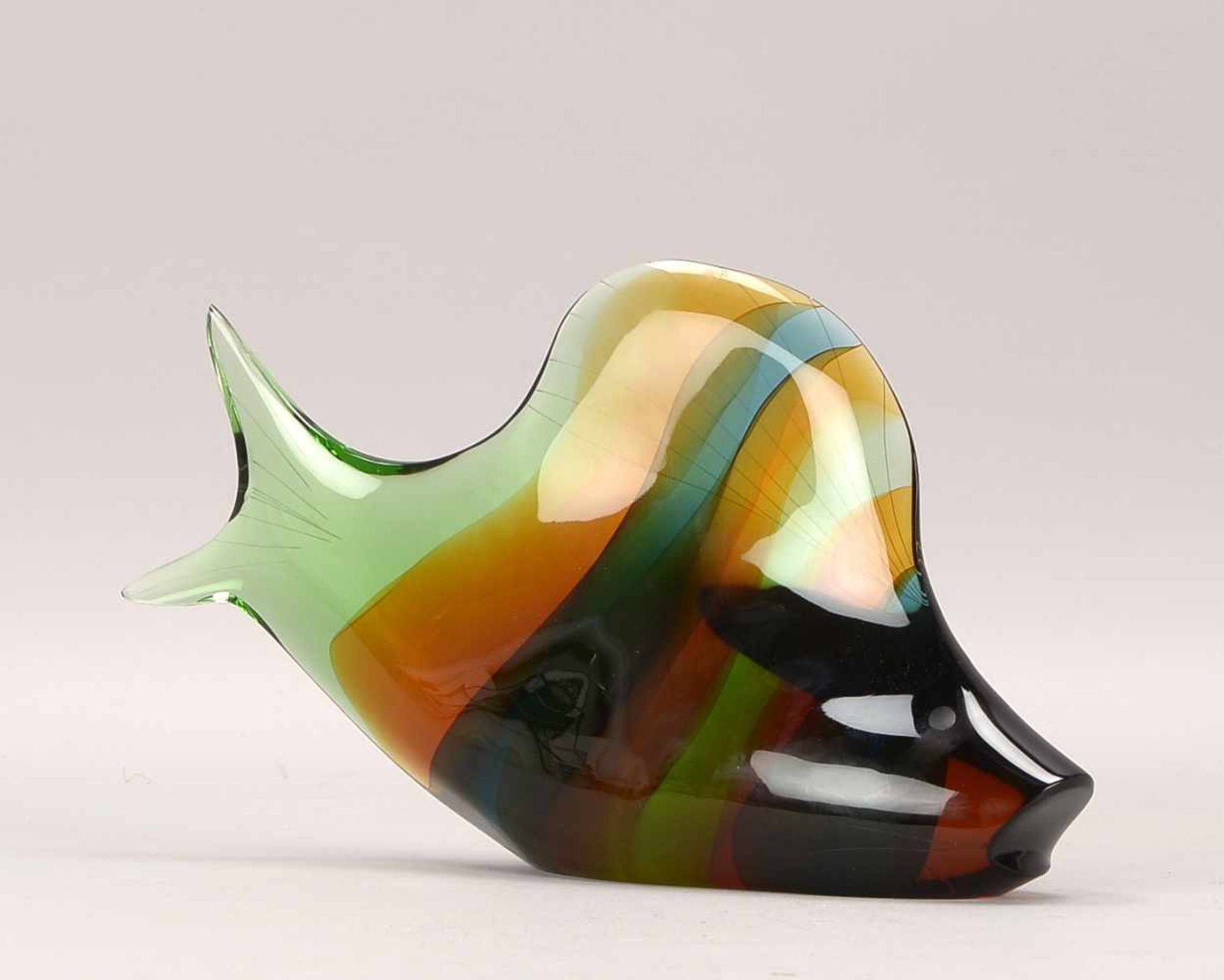 Exbor/Czechoslovakia, Glasschneidekunst-Objekt, 'Fisch'; Maße 18 x 34 cm