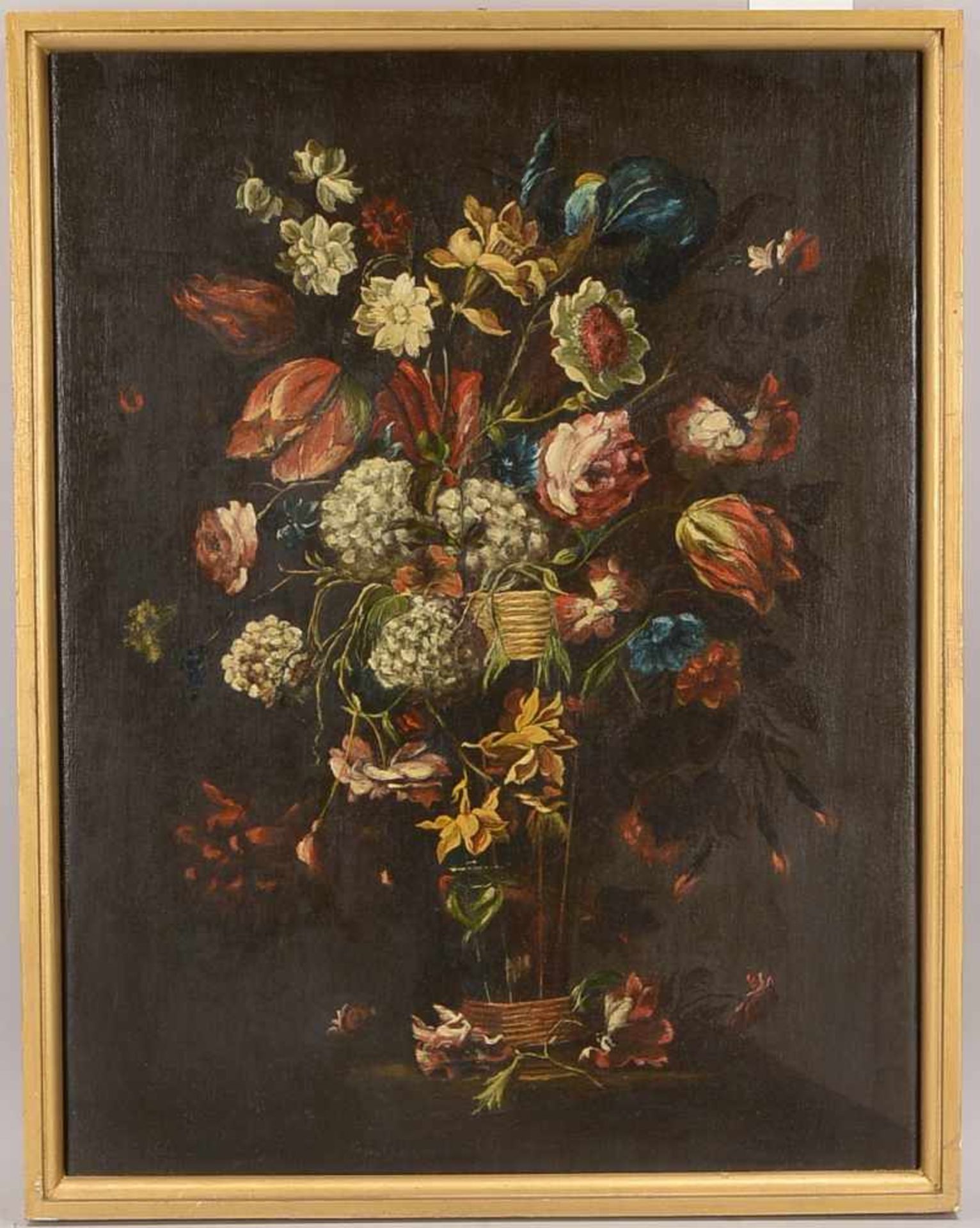 Gemälde (im altmeisterlichen Stil), 'Blumenstillleben', Öl/Lw, unsigniert; Bildmaße 60 x 45 cm