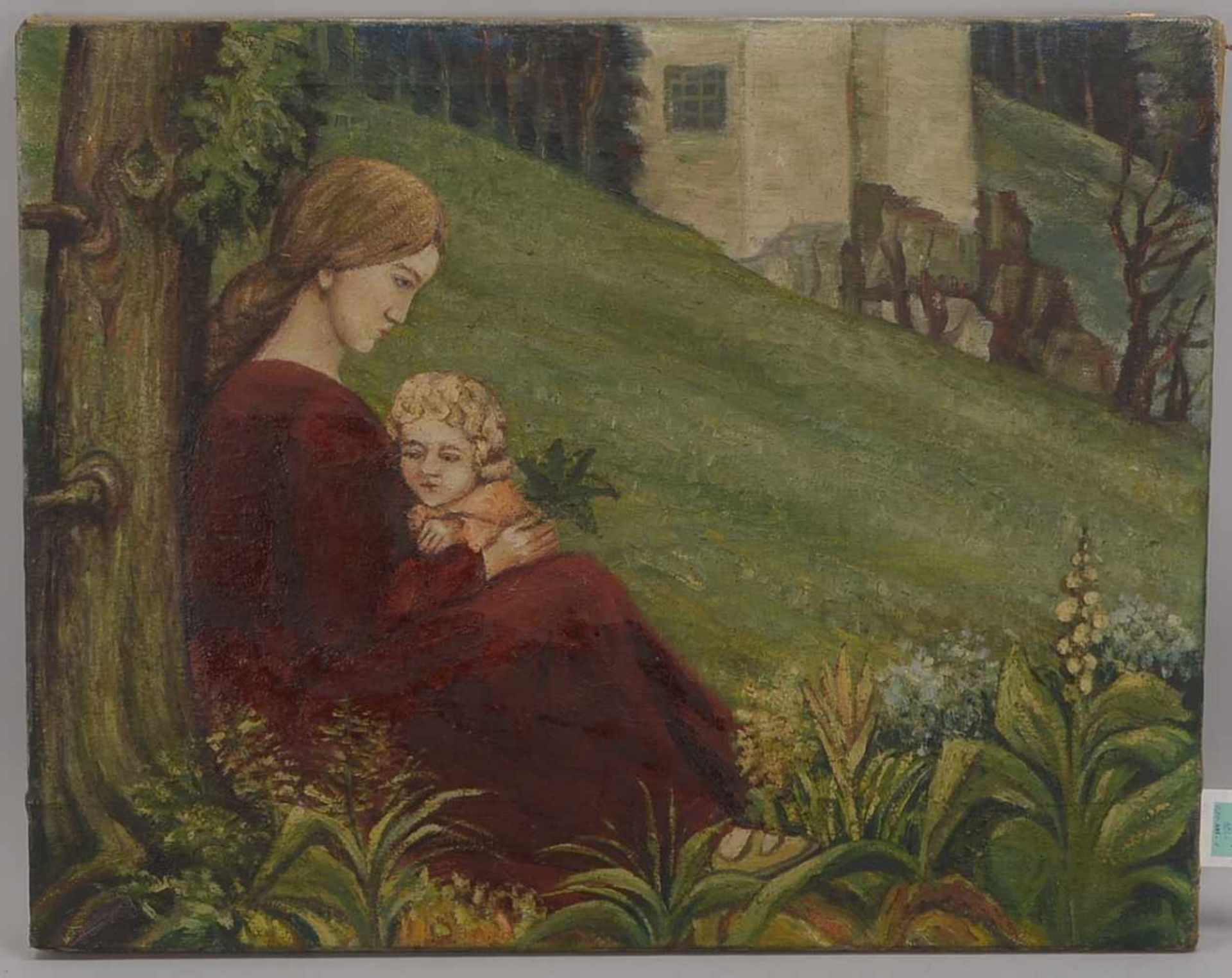 Gemälde (Jugendstil), 'Mutter mit Kind', Öl/Lw, unsigniert, ungerahmt; Maße 63 x 80 cm