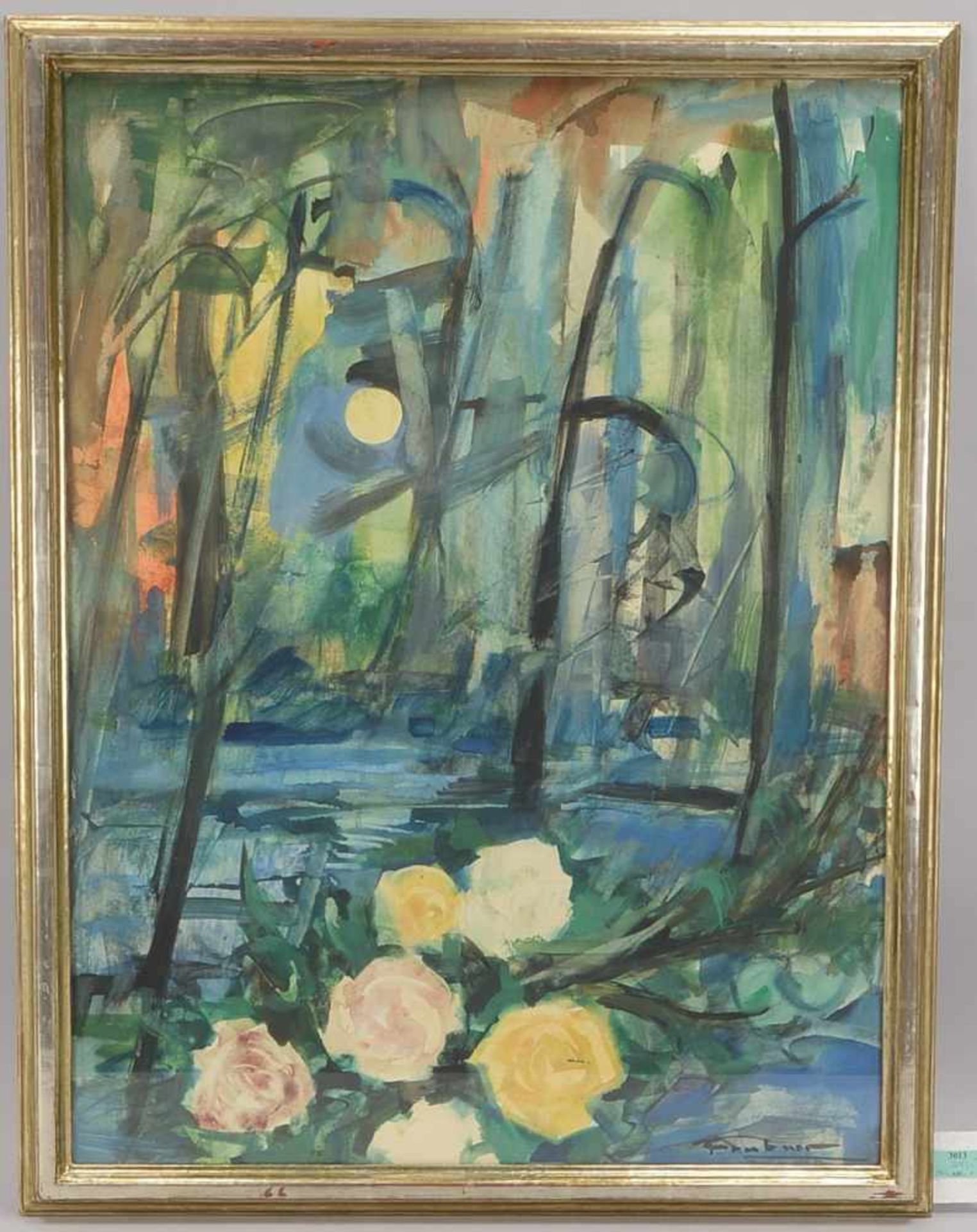 Grabner, Pepo (1897 - 1991), 'Landschaft mit Rosen im Mondschein', Aquarell, unten rechts