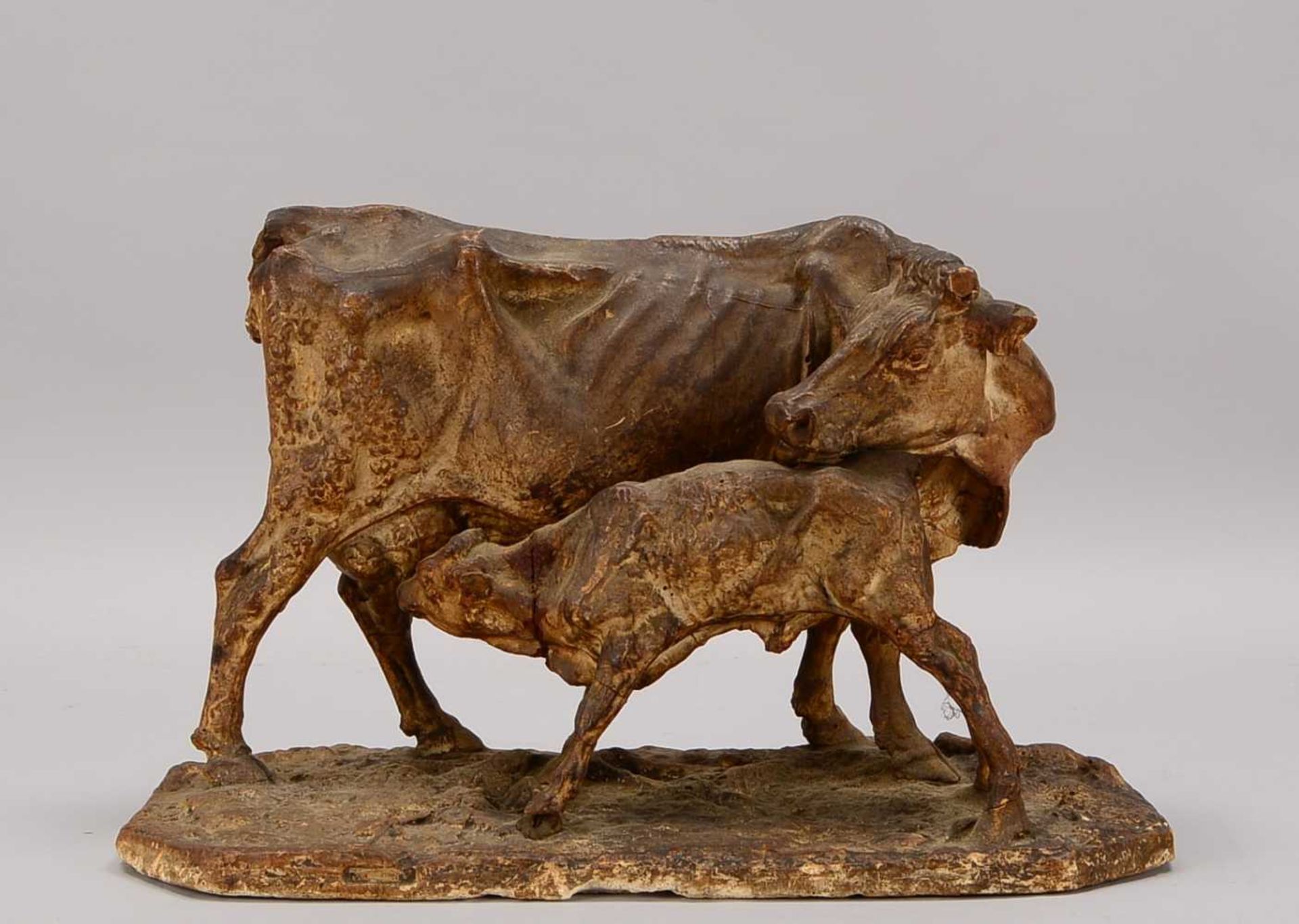 Mène, Pierre Jules (1810 - 1879), Gipsguss-Skulptur (wohl Entwurf für späteren Bronzeguss), 'Kuh mit