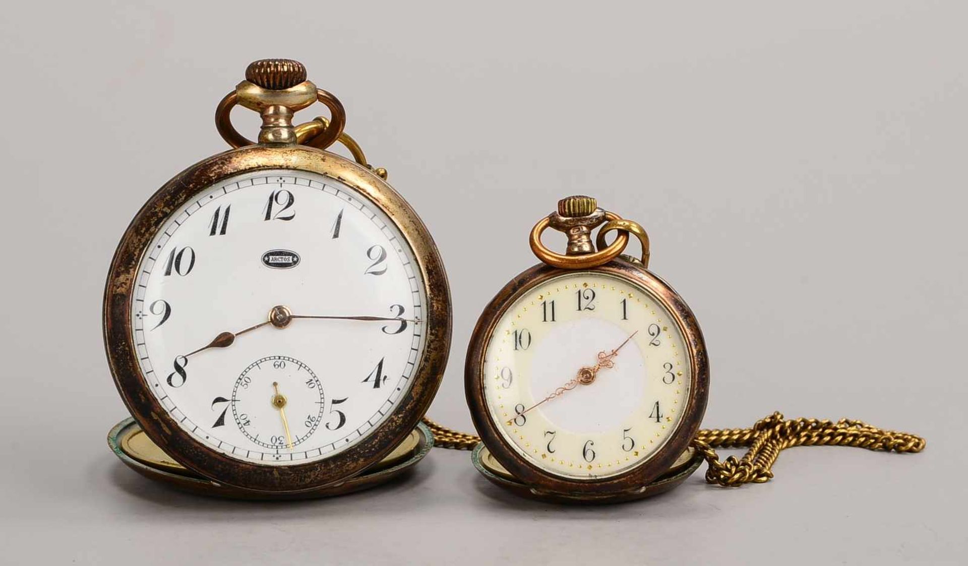 2 Taschenuhren, 800 Silber: 1x Arctos, mit Sekundenanzeige auf der '6', Durchmesser Gehäuse Ø 5