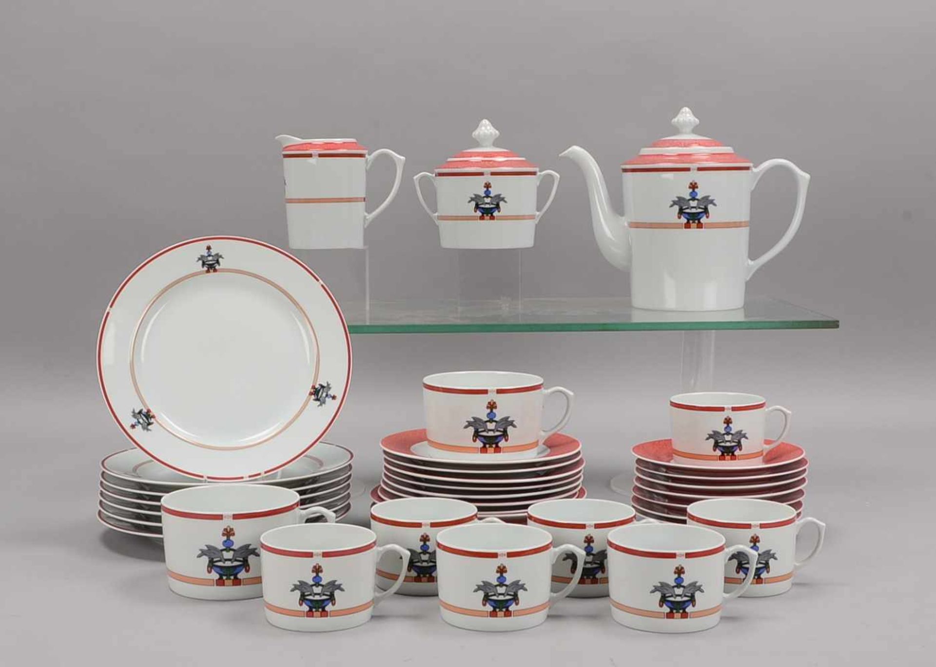 Limoges/France, original Cartier-Kaffeeporzellan, 'La Maison Venetienne', komplett für 7 Personen,