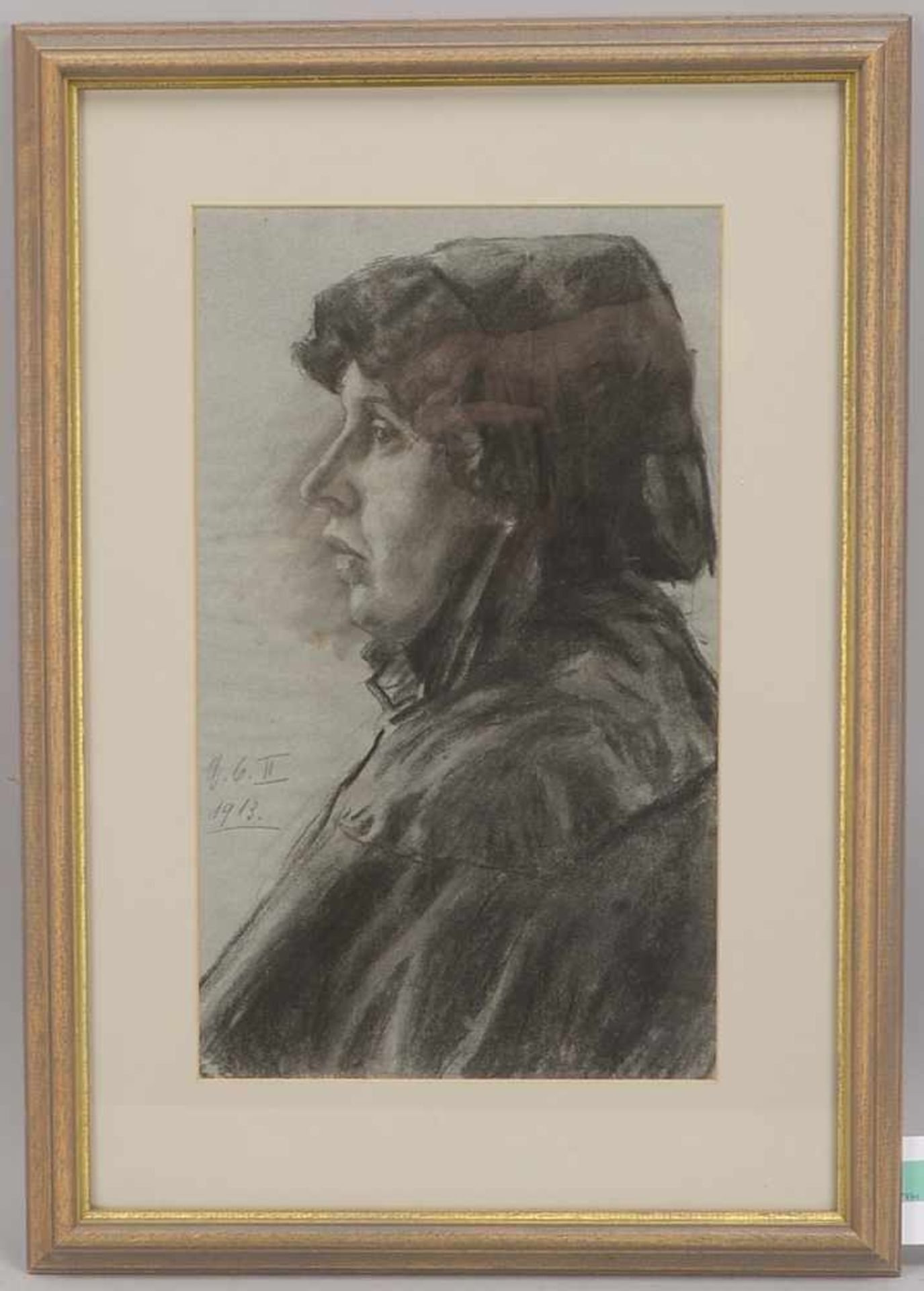 Monogrammistin S.B., 'Frauenportrait', Kohlezeichnung, im Blatt monogrammiert 'SB II' und datiert '