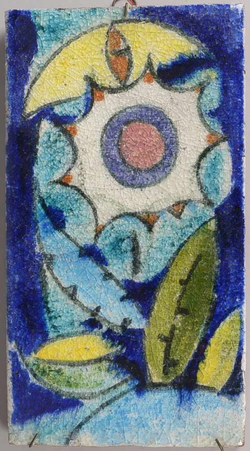 Wandplatte, Künstler-Keramik, mit farbiger Unterglasur/mit Craquelé, verso monogrammiert 'HW' (Heide