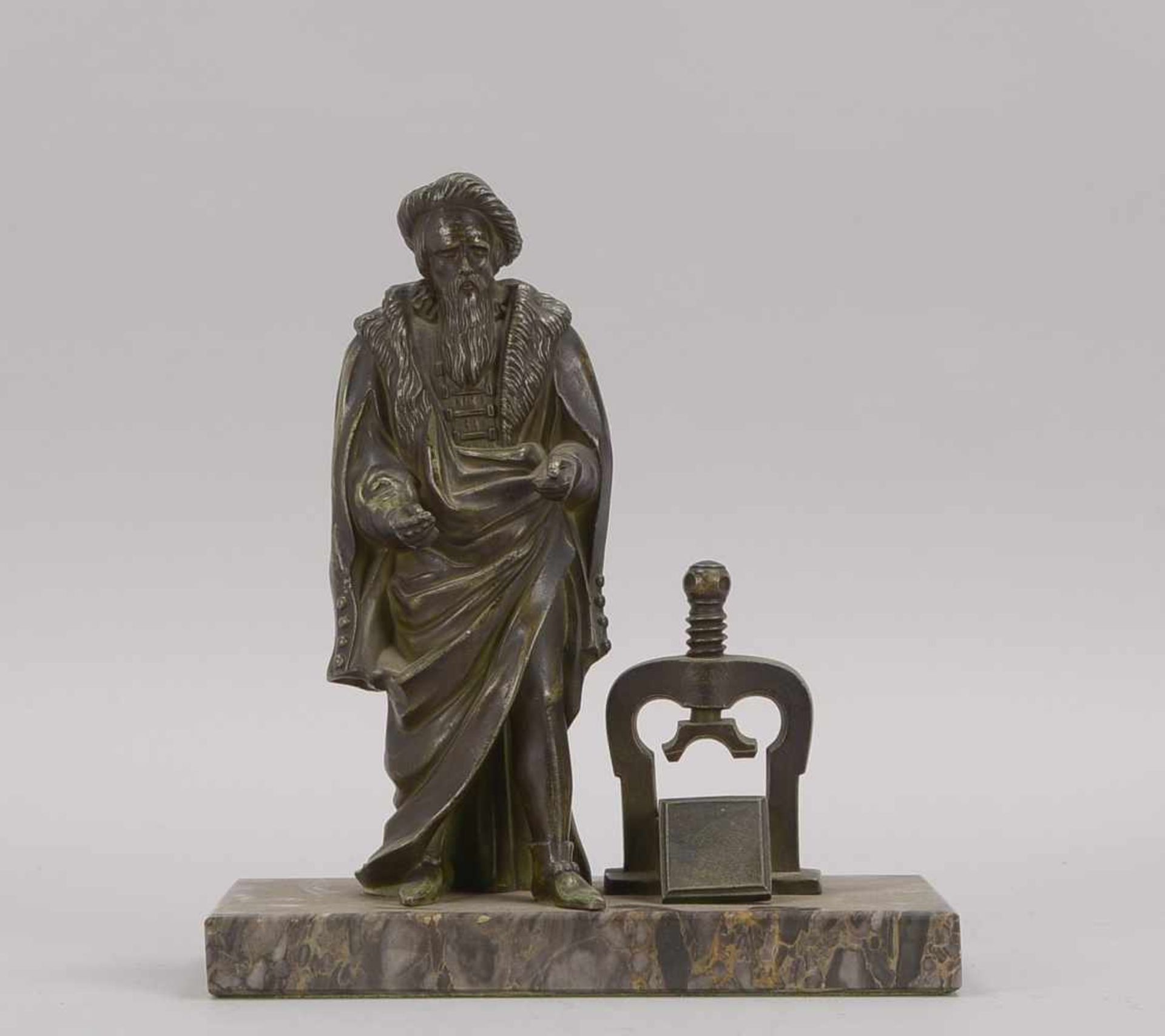 Skulptur, 'Gutenberg', Metallguss bronziert, Figur auf Marmorsockel; Höhe 23,5 cm