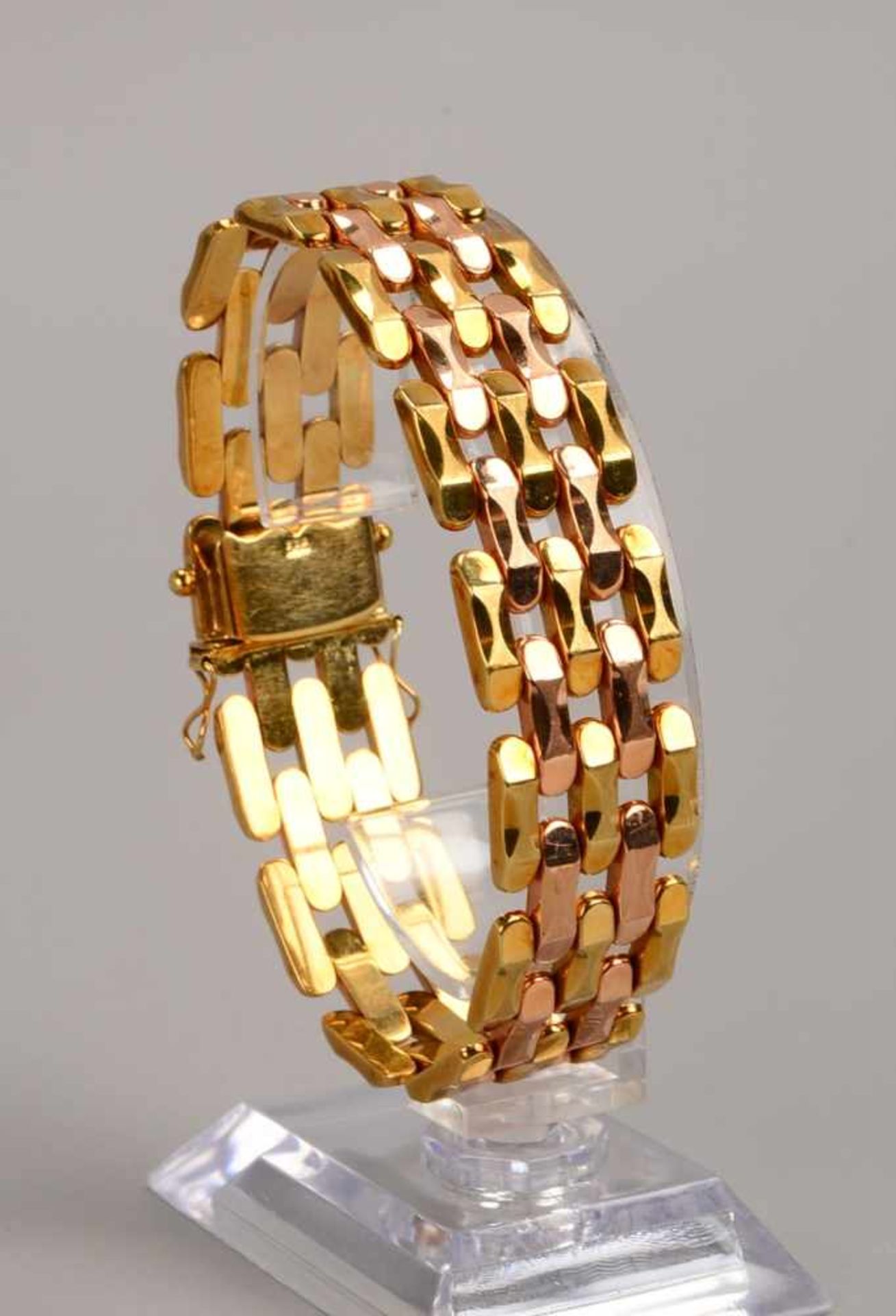 Armband, 585 Gold/Bicolor, mit Kastenschloss/Schloss mit 2x Sicherheitsachten; Länge 19 cm, Breite