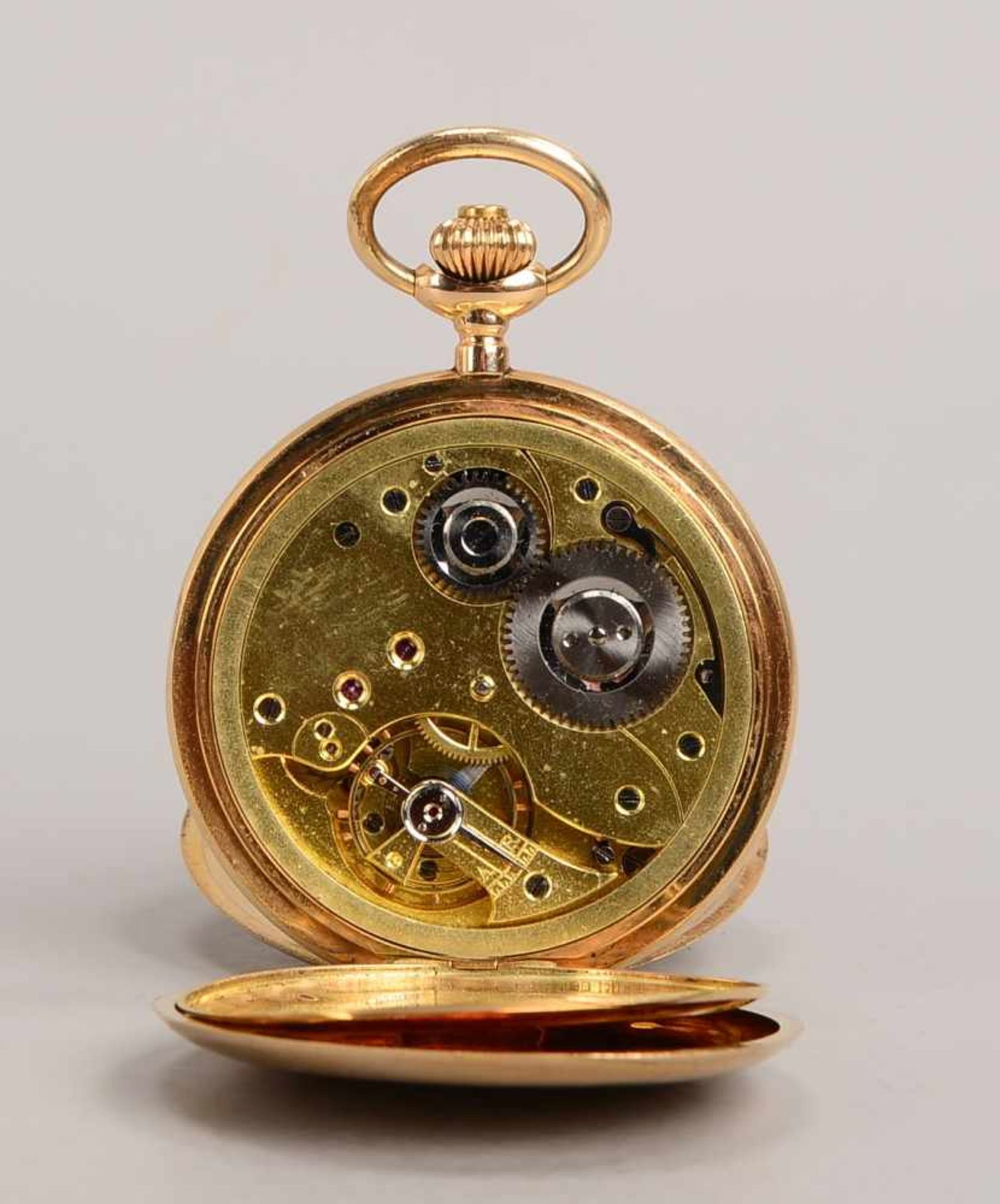 Taschenuhr, System Glashütte, 585 GG, 3 Golddeckel, Sekundenanzeige auf der '6', Uhr läuft an; - Bild 2 aus 3