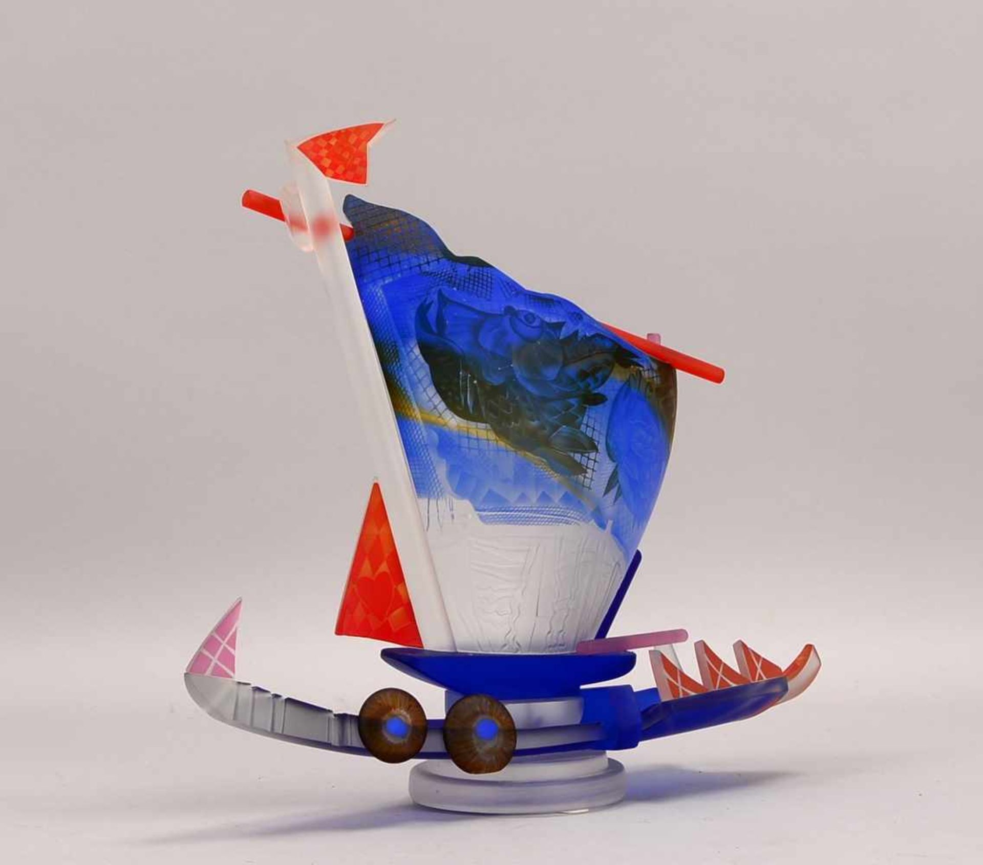 Borowski, Stanislaw (*1944, Montiers/Frankreich), Künstler-Glasobjekt, 'Segelboot', farbloses - Bild 2 aus 2