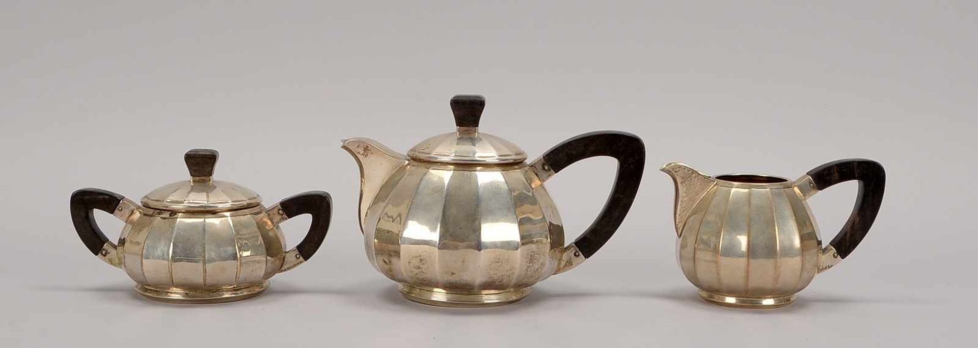 Teekern, Art déco (wohl Florenz), 800 Silber, Wandung mehrfach facettiert, Gefäße mit