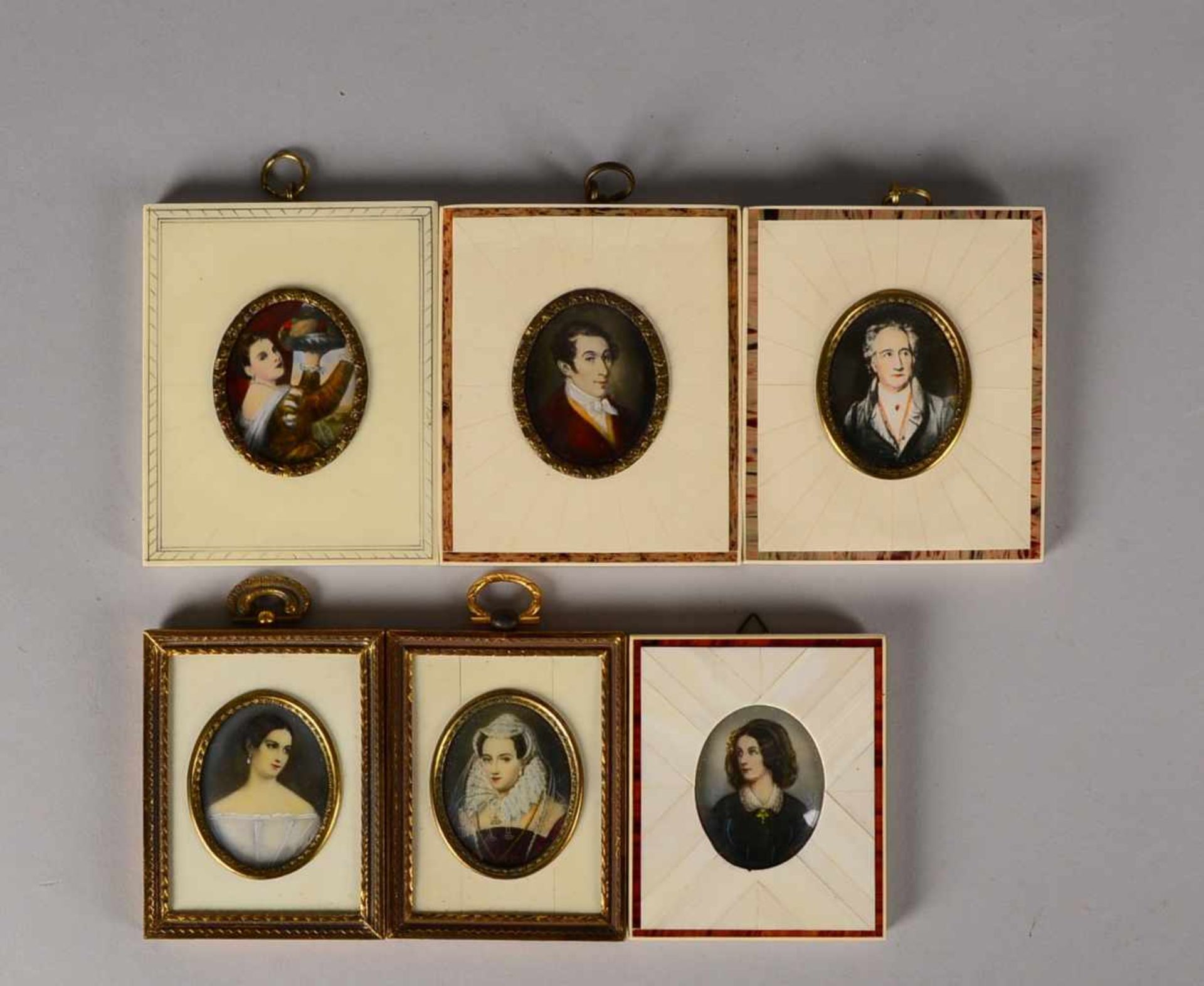 Kleine Miniaturensammlung (Darstellungen unterschiedlicher Persönlichkeiten), 6 Stück, jeweils im
