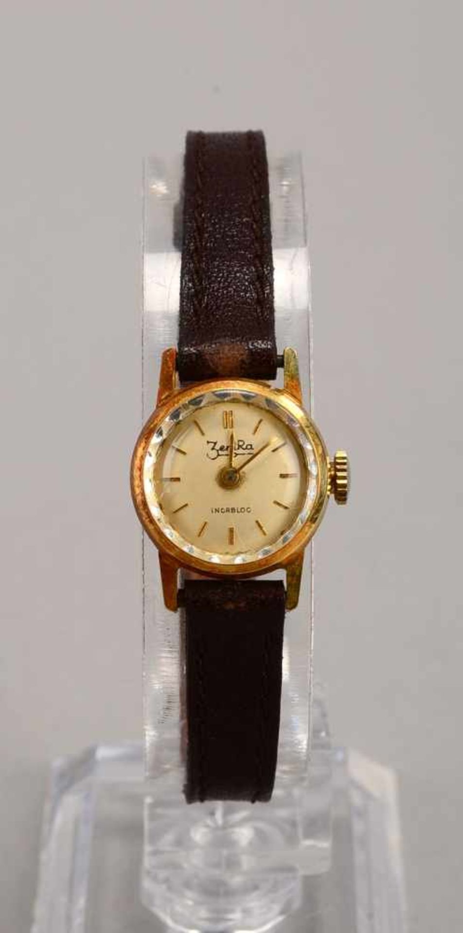Damen-Armbanduhr, Zentra, 585 GG-Gehäuse, mit Lederarmband, Funktion ungeprüft