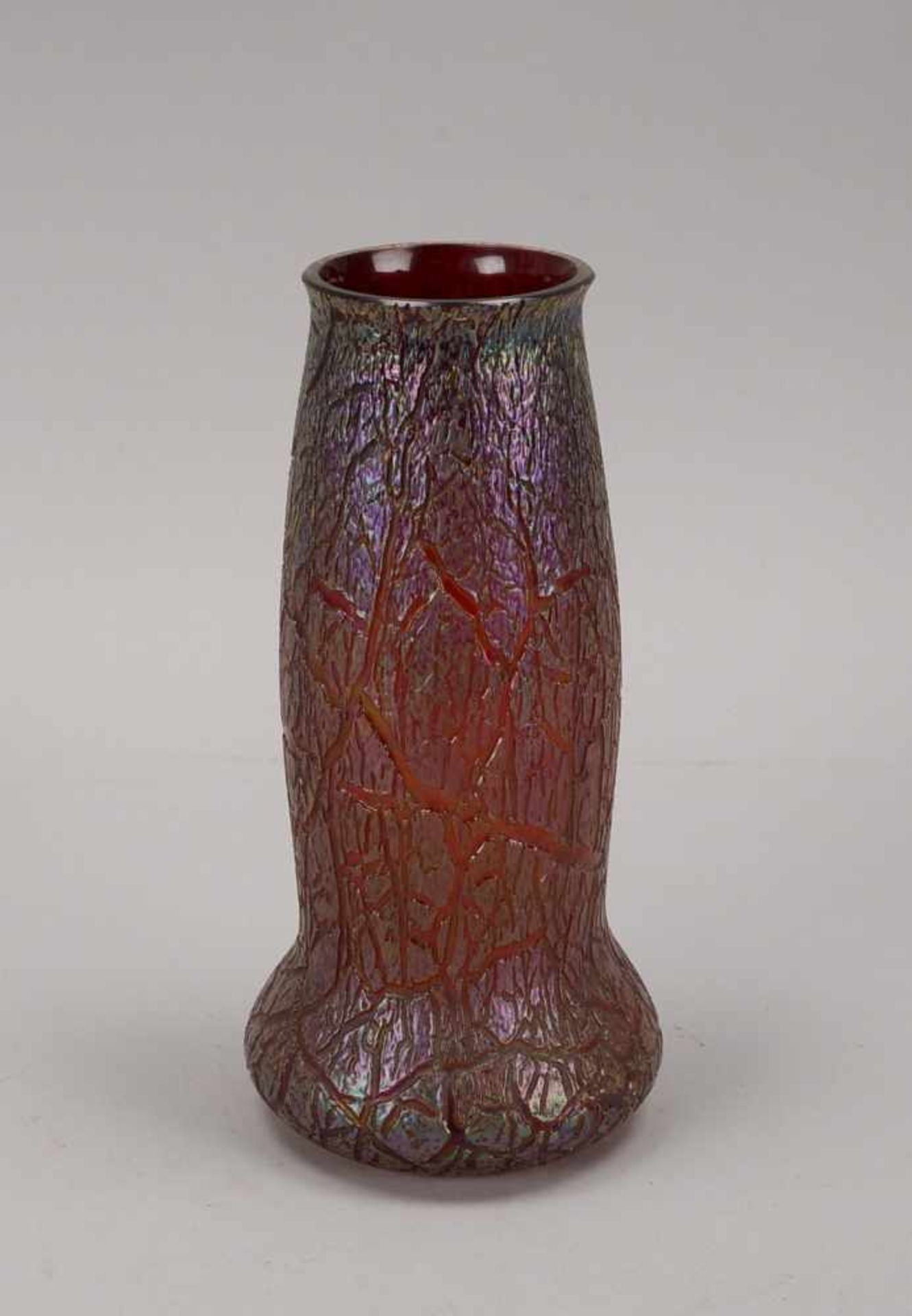 Jugendstil-Glasvase, Josef Rindskopf's Söhne, klares Glas mit rubinrotem Unterfang, leicht