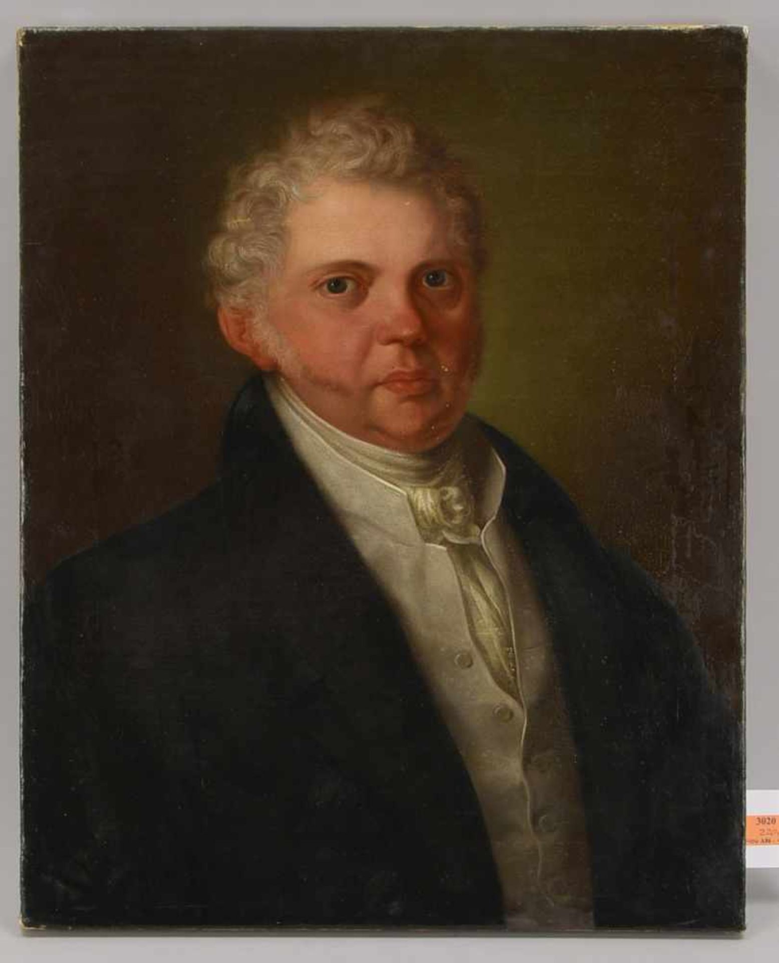 Gemälde (Biedermeier, um 1820), 'Herrenportrait', Öl auf Leinwand/doubliert; ungerahmt; Maße 62,5