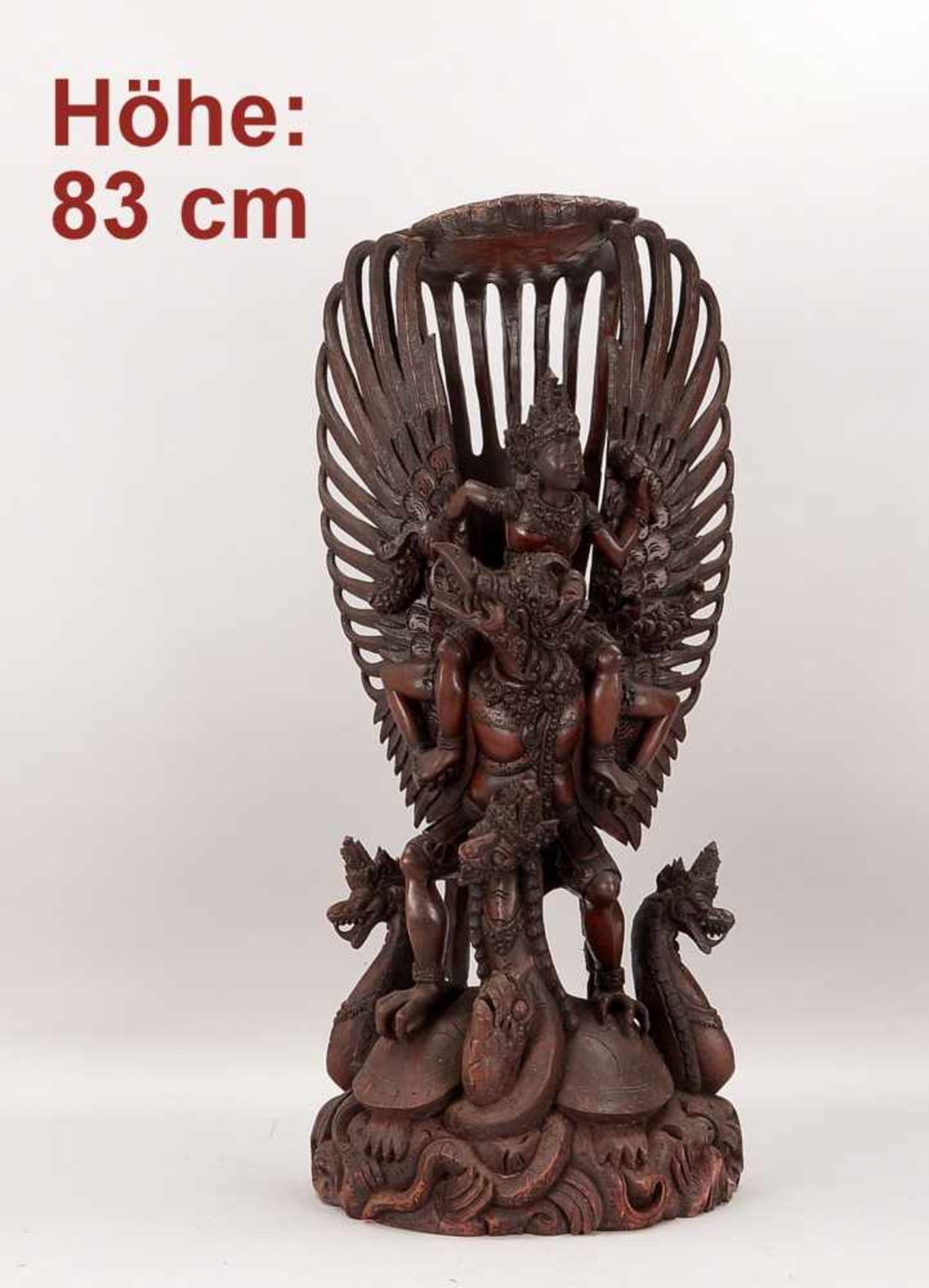 Holzskulptur, Asien, feine Schnitzarbeit, 'Garuda' ('Götterbote' - dargestellt auf Schildkröte und