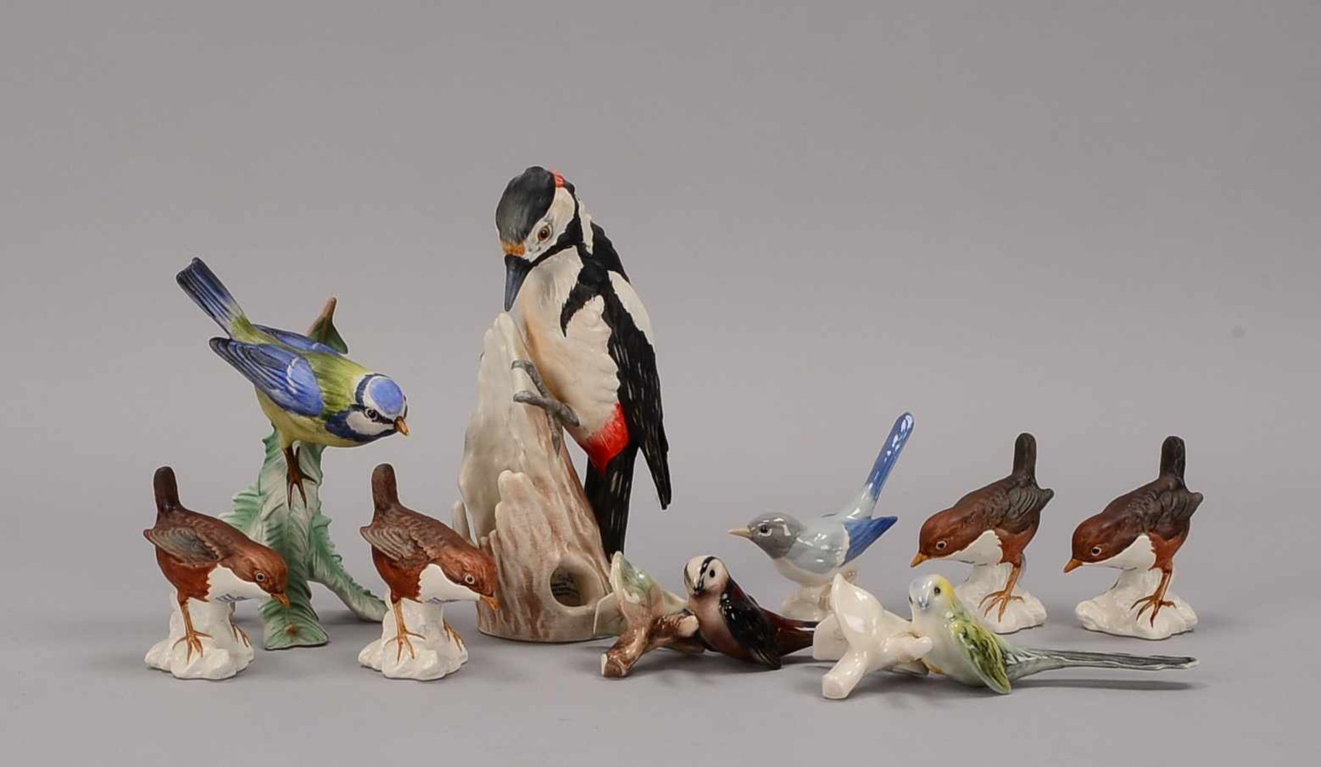 Goebel, kleine Vogelfiguren-Sammlung, 9 Stück/davon 4x gleichartige Figuren; unterschiedliche Höhen