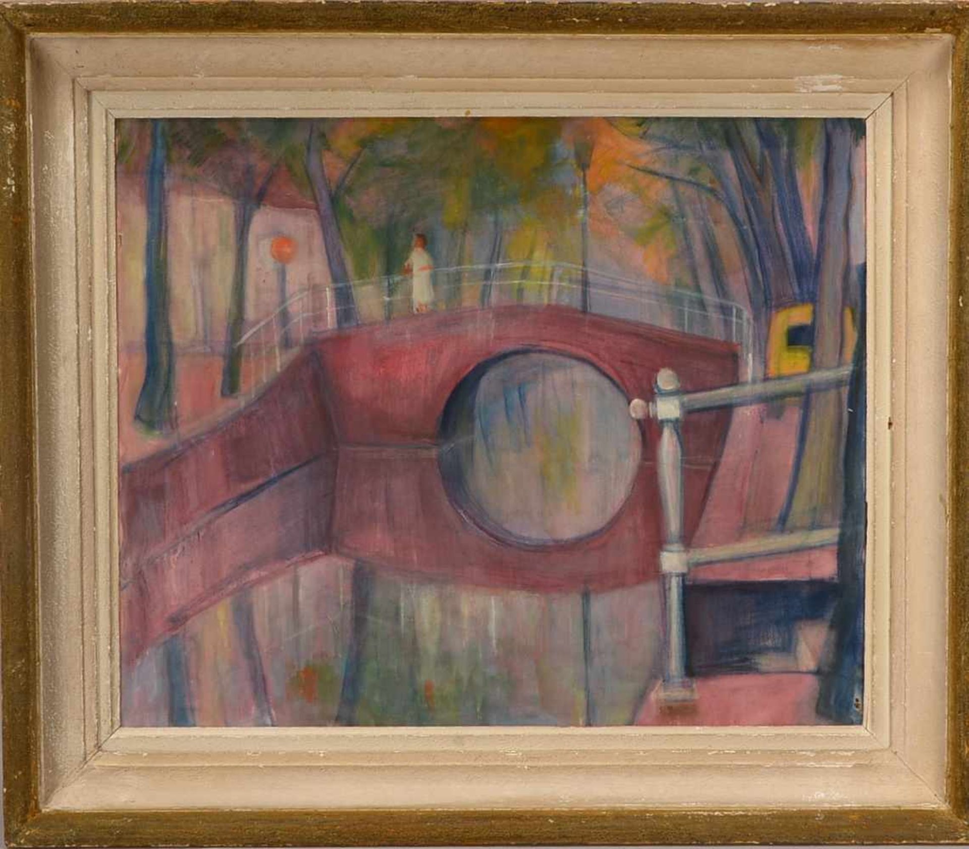 Palinkas, Heiner (1913 Lehe - 2004 Berlin), 'Frau auf der Brücke', Öl/Lw, unsigniert, verso