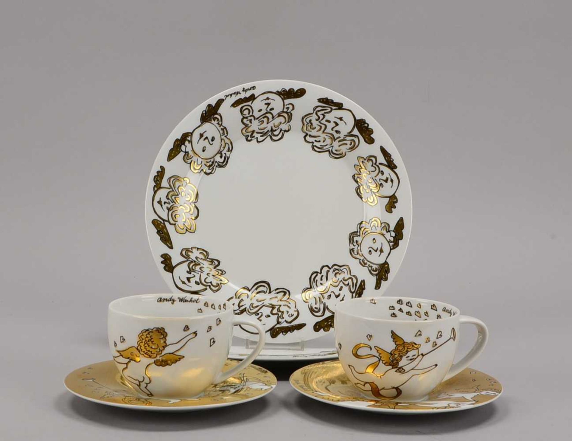 Rosenthal, 2 Kaffeegedecke, 'Golden Angels', unterschiedliche Motive, Design: Andy Warhol,