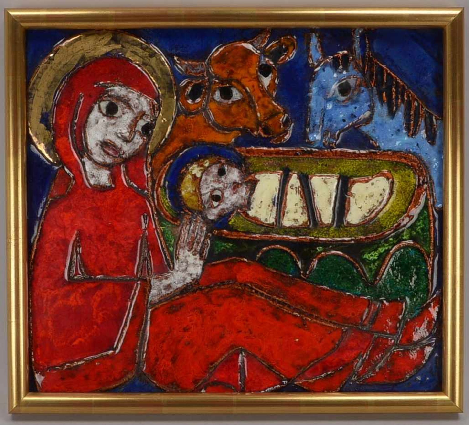 Weichberger, Heide, Künstler-Keramikplatte, 'Maria mit dem Jesuskind', verso monogrammiert, gerahmt;