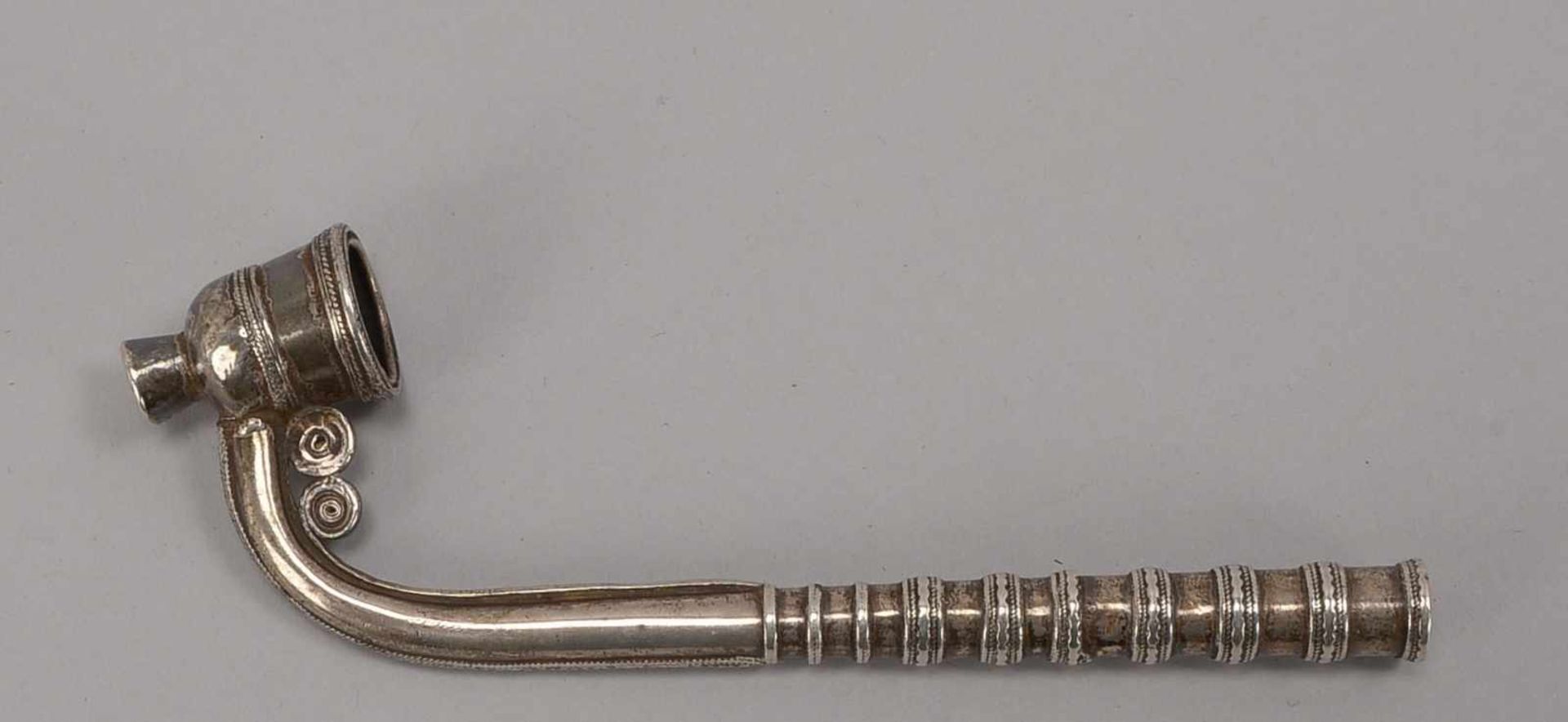 Opium(?)-Pfeife, (Laos/Burma, 'Goldenes Dreieck'-Gebiet), antik, Silber; Länge 17 cm