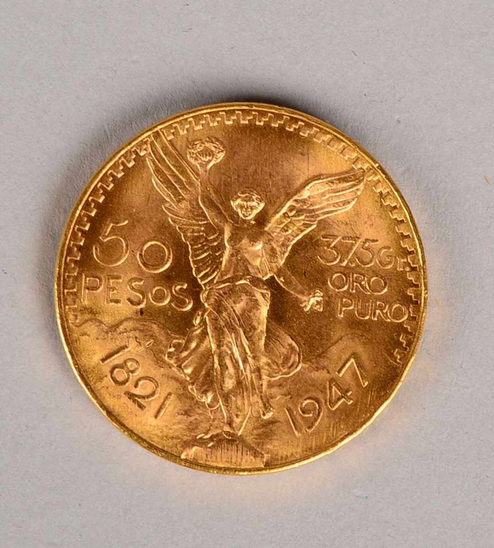 Goldmünze (Mexiko), '50 Pesos' - '1821 - 1947, Independencia y Libertad', im Etui; Gewicht 41,6 g ( - Bild 2 aus 2