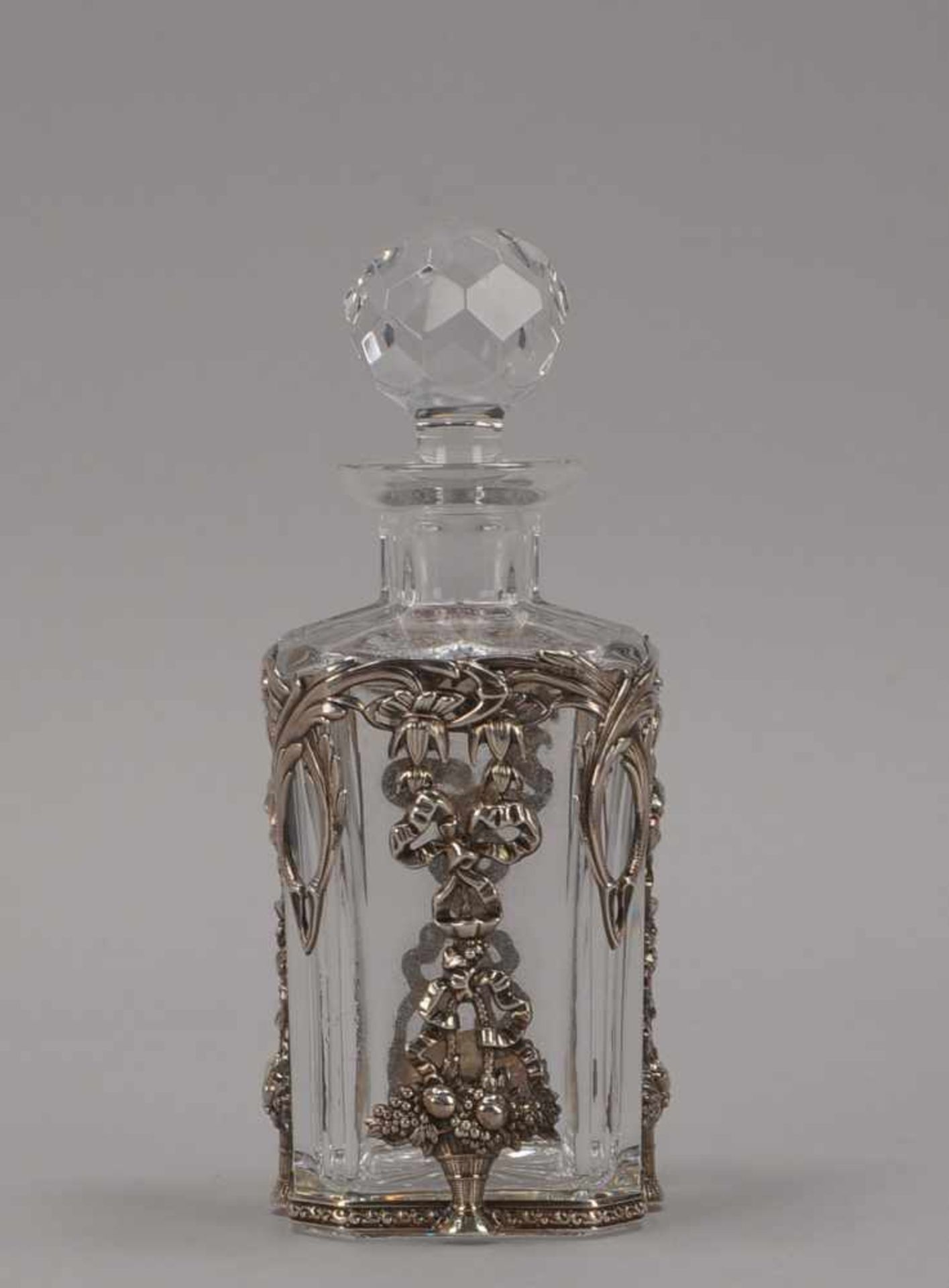 Karaffe, klares Kristallglas, fein geschliffen, mit 925 Sterling-Silber-Montierung, Karaffe mit - Bild 2 aus 2