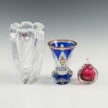 LOT OF 3 ART GLASS PIECES ORREFORS, BOHEMIAN, R. KARG