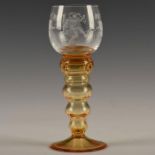 GERMAN THERESIENTHAL ETCHED AMBER WINE & CORDIAL GLASSES