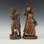 GERMAN HOLZSCHNITZEREI PAIR, WOODSMAN AND WATER MAIDEN