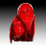 ROYAL DOULTON FLAMBE ANIMAL FIGURINE, OWL & OWLET