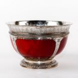 ROYAL DOULTON FLAMBE PRESENTATION BOWL, SILVER FITTINGS