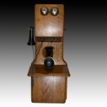 CRACRAFT LEICH OAK WALL MOUNTED CRANK TELEPHONE