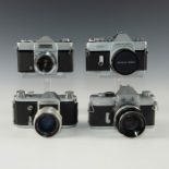LOT OF 4 UNIQUELY STYLED ORIENTAL SLR CAMERAS, LENSES