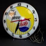 1950S VINTAGE DOUBLE BUBBLE ADVERTISING CLOCK, PEPSI