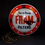 1950S VINTAGE DOUBLE BUBBLE ADVERTISING CLOCK, FRAM OIL