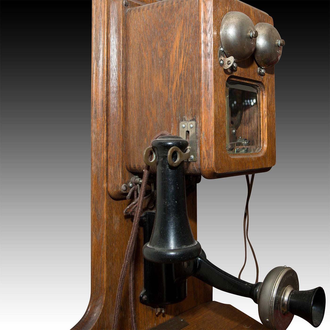 CHICAGO TEL. SUPPLY CO. WOOD WALL PHONE, GLASS FRONT - Image 6 of 7
