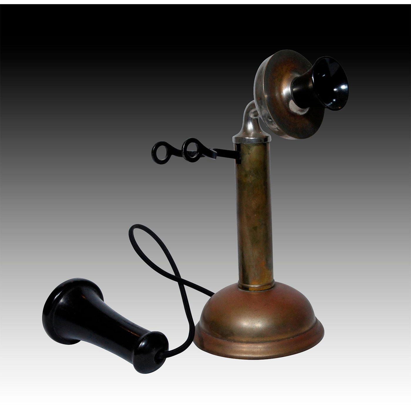 ANTIQUE CHROME AND BRASS OILCAN CANDLESTICK PHONE - Image 3 of 4