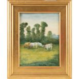 DOULTON LAMBETH HANNAH BARLOW COWS PLAQUE, GILT FRAMED