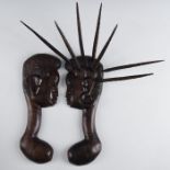 PAIR OF CARVED AFRICAN WOODEN WALL FIGURES MALE, FEMALE