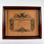 ORIGINAL AMERICAN CIVIL WAR COMMENDATION CERTIFICATE, FRAMED AND SIGNED