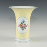 NYMPHENBURG PALE YELLOW & BLUE EDGED FLORAL TRUMPET VASE