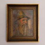 FRAMED OIL PAINTING, ELDER ALPINER MAN WITH PIPE, SIGNED BY ARTIST