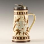 DOULTON EARLY ART NOUVEAU TANKARD WITH SILVERPLATE LID