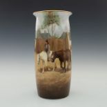 ROYAL DOULTON VASE HORSES AND TRAINER IN FARM YARD