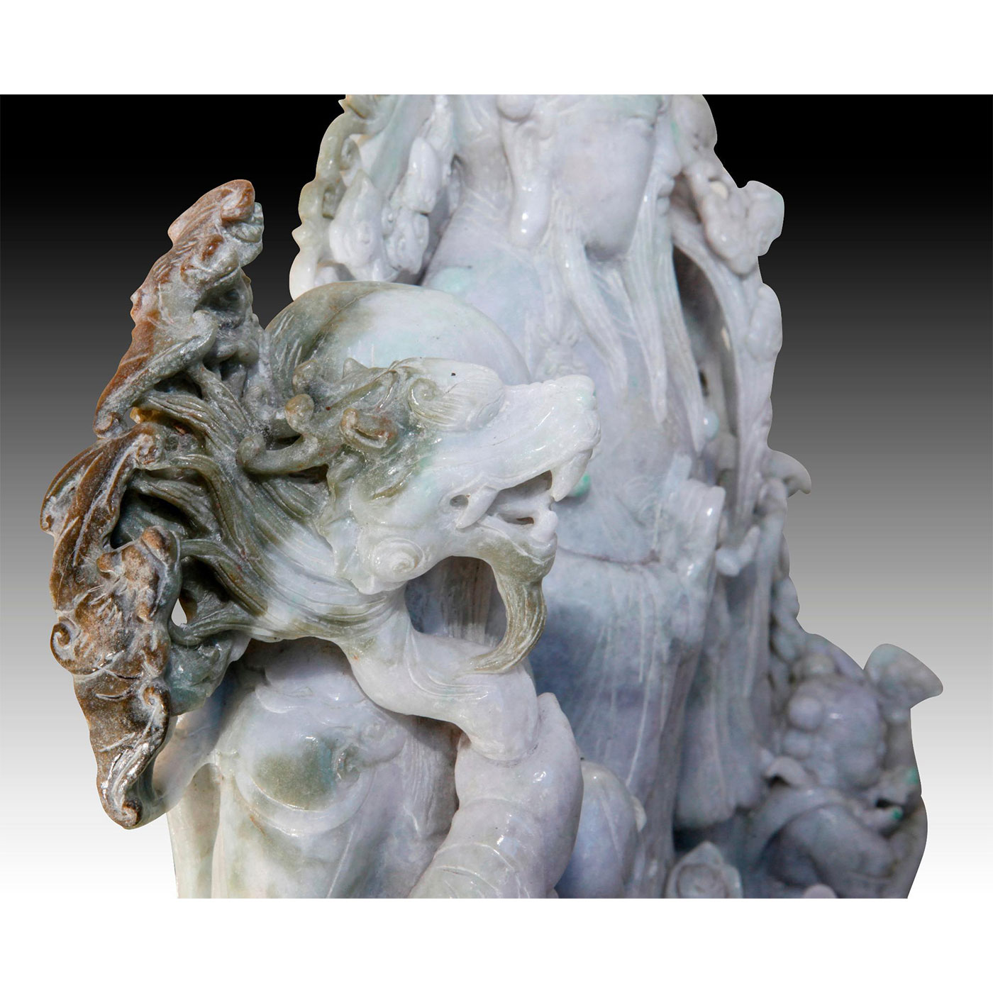 CHINESE CARVED JADE MONUMENTAL FIGURAL GROUP, 3 IMMORTALS OF GOOD LIFE - Image 9 of 21